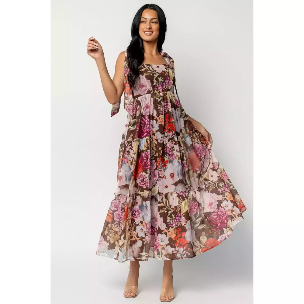 Baltic Born Anita Maxi Dress | Brown Multi Floral Size M, NWT! Wedding guest